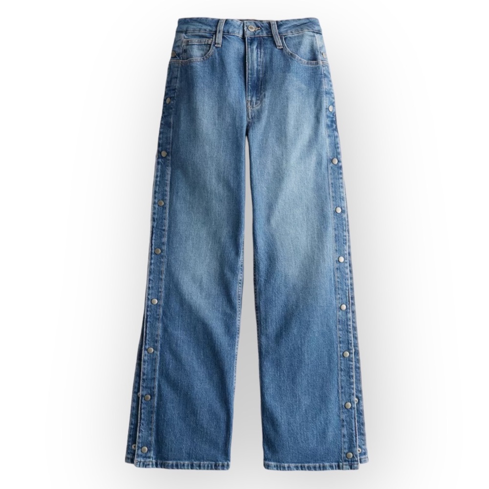 NWT Social Tourist Highest Rise Side Snap Extreme Baggy Jeans Medium Wash Denim - Picture 1 of 16
